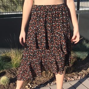 Floral tier midi skirt
